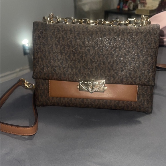 Michael Kors Handbags - Michael Kors Brown Logo Crossbody with Tan Accent and Gold Hardware